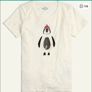 J. Crew Factory| Cream Penguin Sequin Collector Tee, Size XL - NWOT